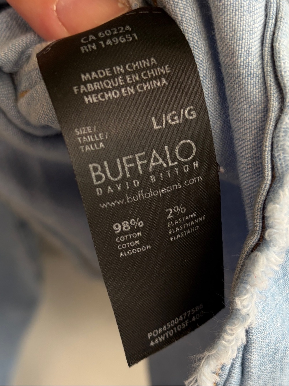 Great condition size L Buffalo David Bitton Light Blue Cropped Denim Shirt. - Picture 7 of 10
